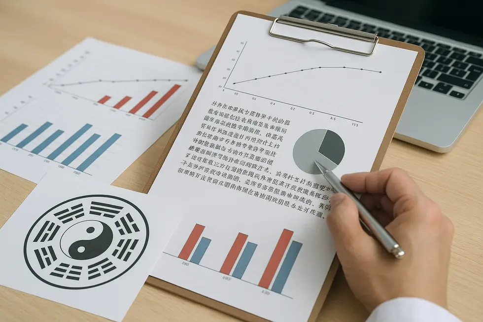 Página del I Ching mostrando los trigramas 八卦 y su conexión con el yin-yang.